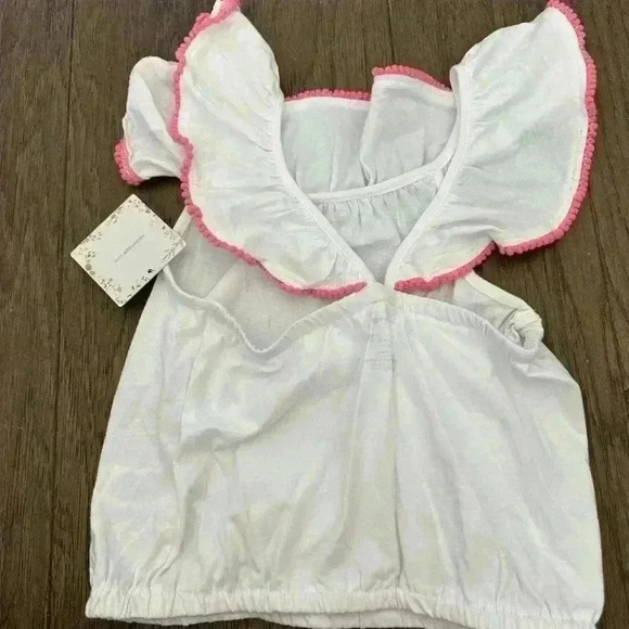 Haute Hippie Boho Top, Girl Sz 7/8, Off the Shoulder Pom Pom White and Pink - Picture 2 of 4